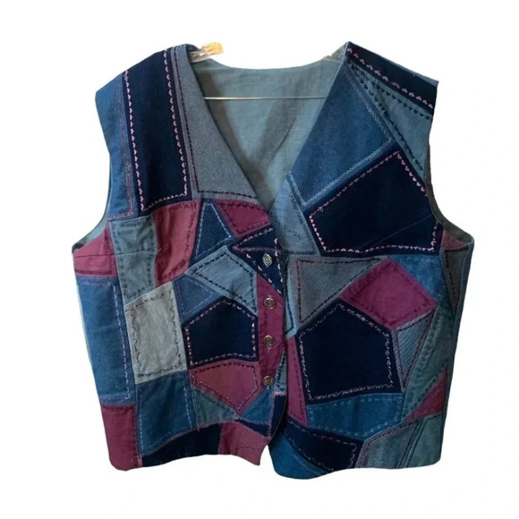 Handmade Vintage Patchwork Denim Vest - Picture 1 of 8